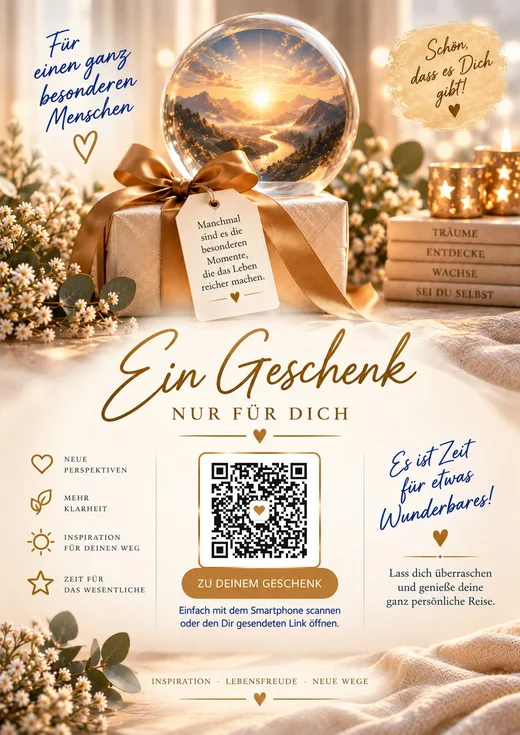 Geschenkkarte „Ein Geschenk nur für Dich“ mit QR-Code zum Geschenk-Moment